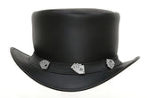 Men's Black Leather Western Cowboy Style Top Hat